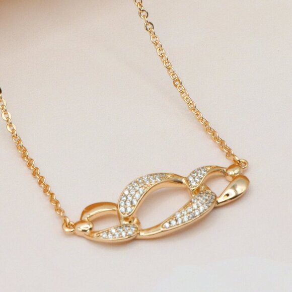 Elegant Rose Gold Chain Link Necklace with Cubic Zirconia, XPNL0223 - Picture 1 of 13